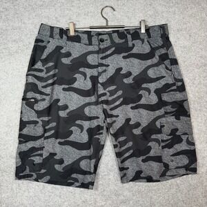 IRON CO Cargo Shorts Men 40 Gray Black Camo Mesh Pockets Stretch Utility